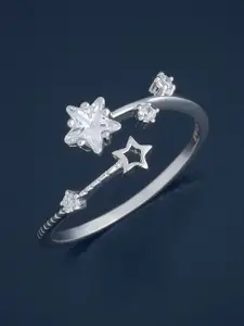 Kushal's Fashion Jewellery Sterling Silver Rhodium-Plated Cubic Zirconia Temple Finger Ring
