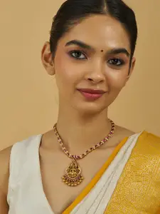 Kushal's Fashion Jewellery 92.5 Pure Silver Gold-Plated Stone Studded Necklace