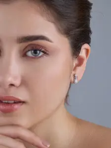 Kushal's Fashion Jewellery 92.5  Silver Rhodium-Plated Teardrop Shaped Studs