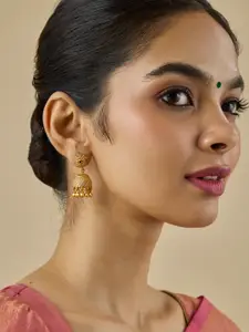 Kushal's Fashion Jewellery Embellished Bridal 92.5 Pure Gold Plated Dome Shaped Jhumkas