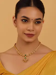 Kushal's Fashion Jewellery 92.5 Pure Silver Gold-Plated Stone Studded & Beaded Necklace