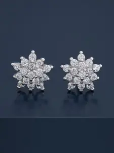 Kushal's Fashion Jewellery 92.5  Silver Rhodium-Plated CZ Studded Studs Earrings