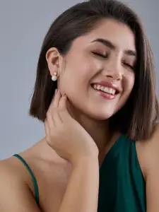 Kushal's Fashion Jewellery 92.5  Silver Gold-Plated Classic Pearls Studs