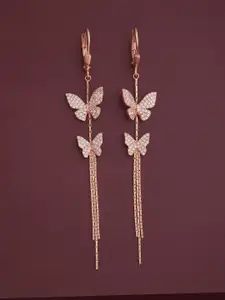 Kushal's Fashion Jewellery 92.5  Silver Rose Gold-Plated CZ Studded Hoop Earrings