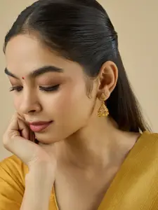 Kushal's Fashion Jewellery Embellished Bridal 92.5 Gold-Plated Dome Zircon Jhumkas