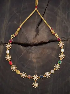 Kushal's Fashion Jewellery 92.5 Sterling Silver Gold-Plated CZ Navaratna Temple Necklace