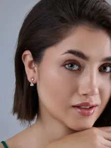 Kushal's Fashion Jewellery 92.5 Silver Gold-Plated Stone Studded Classic Drop Earrings