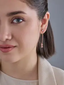 Kushal's Fashion Jewellery 92.5  Silver Rose Gold-Plated Zircon Drop Earrings