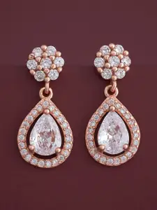 Kushal's Fashion Jewellery 92.5  Silver Rose Gold-Plated CZ Studded Drop Earrings