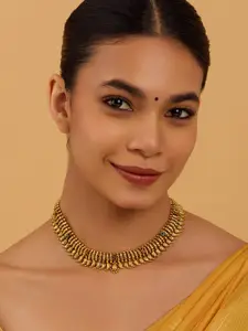 Kushal's Fashion Jewellery 92.5 Pure Silver Gold-Plated Stone Studded Temple Necklace