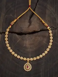 Kushal's Fashion Jewellery Embellished Bridal 92.5 Gold-Plated Temple Necklace