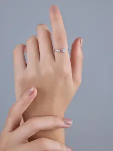 Kushal's Fashion Jewellery Sterling Silver Rhodium-Plated Cubic Zirconia Temple Finger Ring