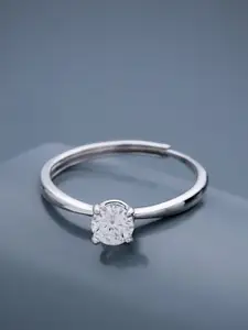 Kushal's Fashion Jewellery 92.5 Pure Silver Rhodium-Plated Stone Studded Finger Ring