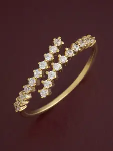 Kushal's Fashion Jewellery Sterling Silver Gold-Plated CZ Studded Temple Finger Ring