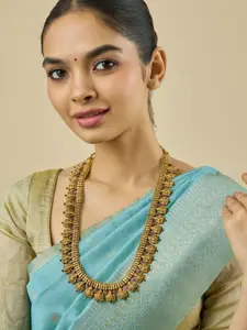 Kushal's Fashion Jewellery Embellished Bridal Gold-Plated Temple Necklace