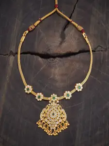 Kushal's Fashion Jewellery Embellished Bridal Gold-Plated Temple Necklace