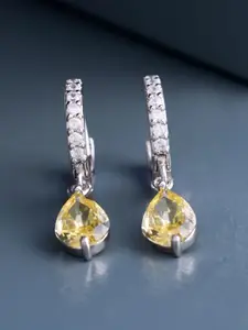 Kushal's Fashion Jewellery Silver Rhodium-Plated Teardrop Shaped Hoop Earrings