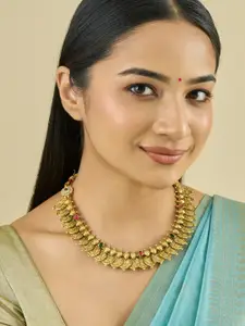 Kushal's Fashion Jewellery Embellished Bridal 92.5 Gold-Plated Stone Temple Necklace