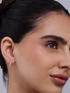 Kushal's Fashion Jewellery 92.5 Sterling Silver Rose Gold-Plated Classic Zircon Hoops