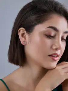 Kushal's Fashion Jewellery 92.5  Silver Gold-Plated CZ Studded Studs Earrings