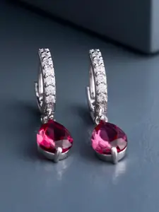 Kushal's Fashion Jewellery Silver Rhodium-Plated Zircon Teardrop Shaped Hoop Earrings
