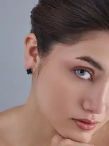 Kushal's Fashion Jewellery 92.5  Silver Rhodium-Plated Zircon Classic Studs
