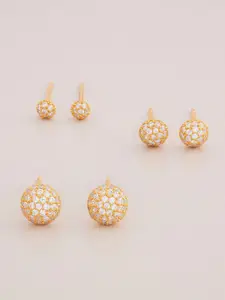 Kushal's Fashion Jewellery 92.5 Sterling Silver Gold Plated Geometric Studs Earrings