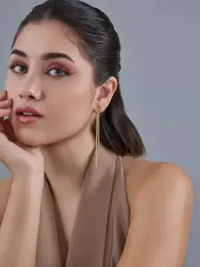 Kushal's Fashion Jewellery 92.5  Silver Gold-Plated Classic Zircon Drop Earrings