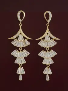 Kushal's Fashion Jewellery 92.5 Sterling Silver Gold Plated Zircon Geometric Drop Earrings