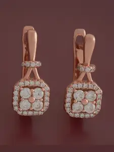 Kushal's Fashion Jewellery 92.5 Sterling Silver Rose Gold-Plated Zircon Classic Hoops
