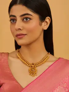 Kushal's Fashion Jewellery 92.5 Pure Silver Gold-Plated Temple Necklace