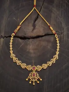 Kushal's Fashion Jewellery 92.5 Pure Silver Gold-Plated Stone Studded & Beaded Necklace