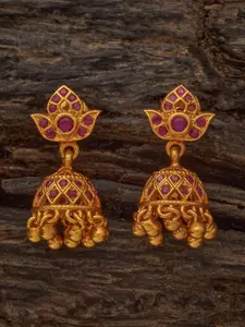 Kushal's Fashion Jewellery Embellished Bridal 92.5 Silver Gold-Plated Stone Dome Jhumkas