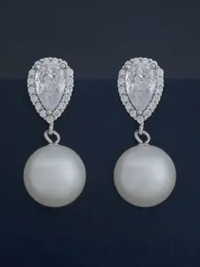 Kushal's Fashion Jewellery 92.5  Silver Rhodium-Plated Zircon & Pearl DropEarrings