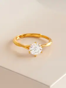 Kushal's Fashion Jewellery 92.5 Pure Silver Gold-Plated Stone Studded Finger Ring