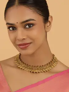 Kushal's Fashion Jewellery 92.5 Pure Silver Gold-Plated Stone Studded Temple Necklace