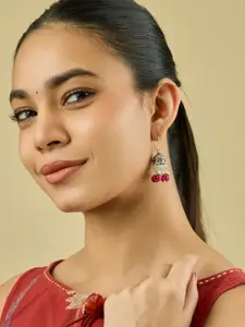 Kushal's Fashion Jewellery 92.5 Sterling Silver Plated Ruby Dome Shaped Jhumkas Earrings