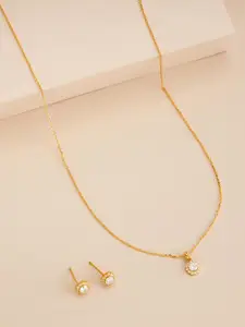 Kushal's Fashion Jewellery White 925 Pure Silver Gold-Plated Party Pendant Set
