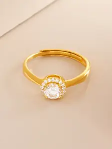 Kushal's Fashion Jewellery 92.5 Pure Silver Gold-Plated Stone Studded Finger Ring