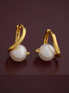 Kushal's Fashion Jewellery 92.5  Silver Gold-Plated Pearls Classic Hoop Earrings