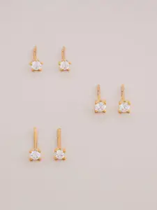 Kushal's Fashion Jewellery Set of 3 Gold-Plated 92.5 Sterling Silver Studded Studs