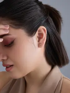 Kushal's Fashion Jewellery 92.5  Silver Gold-Plated CZ Studded Studs Earrings