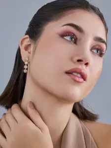 Kushal's Fashion Jewellery 92.5 Silver Gold-Plated CZ-Studded Classic Drop Earrings