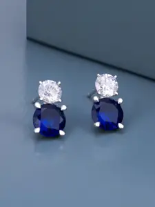 Kushal's Fashion Jewellery 92.5 Silver Rhodium-Plated Zircon Diamond Shaped Studs