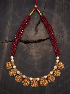 Kushal's Fashion Jewellery 92.5 Pure Silver Gold-Plated Stone Studded & Beaded Necklace