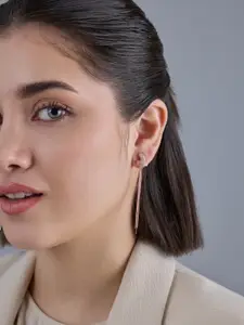 Kushal's Fashion Jewellery 92.5  Silver Rose Gold-Plated Zircon Drop Earrings