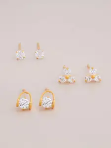 Kushal's Fashion Jewellery 92.5 Sterling Silver Gold Plated Geometric Studs Earrings