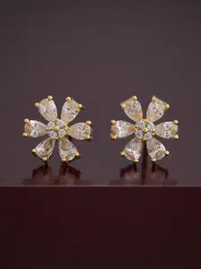 Kushal's Fashion Jewellery 92.5  Silver Rose Gold-Plated Floral  Studs Earrings
