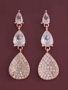 Kushal's Fashion Jewellery 92.5  Silver Rose Gold-Plated Tear Drop Drop Earrings