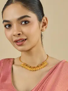 Kushal's Fashion Jewellery Embellished Bridal 925 Gold-Plated Ruby Temple Necklace